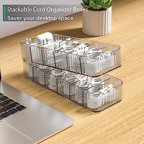Cable Storage Boxes Organizers 2 Pack,Cord Charger Case with 20pcs Ties