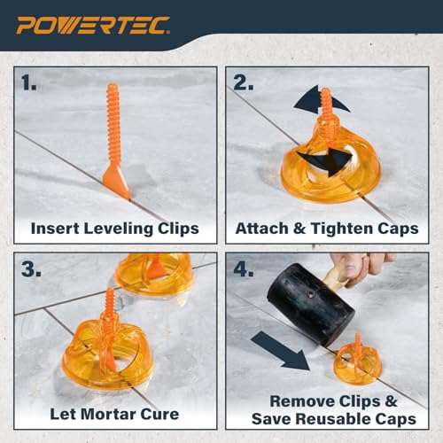 POWERTEC Tile Leveling System 1/16" Threaded Spacer Clips, Flat Base Strap for Spacing and Leveling Tiles 100 Pieces (72107) - color: Spacers, 100 PK