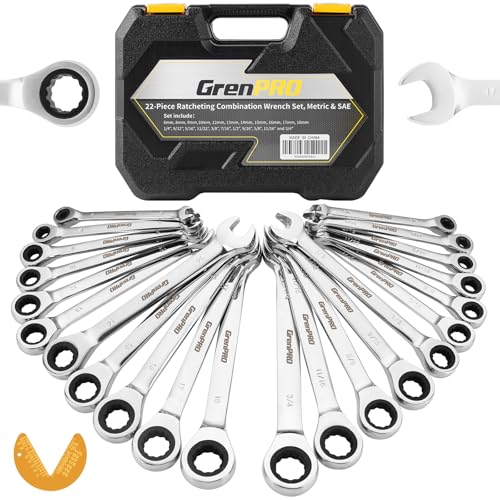 GRENPRO 23PCS Ratcheting Wrench Set Metric & SAE Combination Open End - style: 23PCS Ratcheting Wrench Set