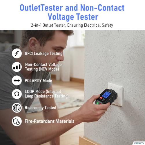 LSENLTY Outlet Tester with GFCI Tester, 2-in-1 Outlet Tester with Non-Contact Voltage, GFCI Tester, Loop Resistance & Polarity Detection, Suitable for Home DIYer, Electrician, Father Gifts