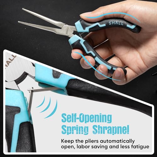 SHALL 6" Mini Needle Nose Pliers Set, 2PCS Long Nose Pliers & Bent Nose Pliers with Comfort Grip Handles, Non-Serrated Small Needle Nose Pliers for Jewelry Making, Bending Wire, Crafts, Home Repair - size: 2PCS 6"