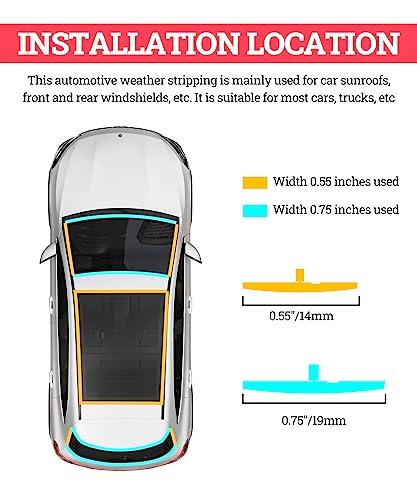 Zlirfy 22Ft Car Windshield Rubber Seal,Car Windshield Seal Strip,T Shape Automotive Weather Stripping for Front Rear Windshield,Automotive Door Sealing Strip Sunroof Seal