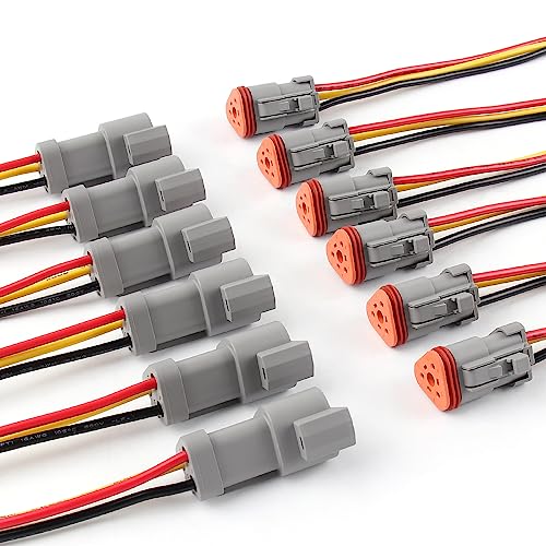 Newdeli Deutsch 3 Pin Connector Kit Waterproof Electrical Connector 16 AWG Male and Female Automotive Wire Connectors for Car Truck Boat, Dt Connector 6 Sets - size: DT Connector 6 Sets 3 Pin