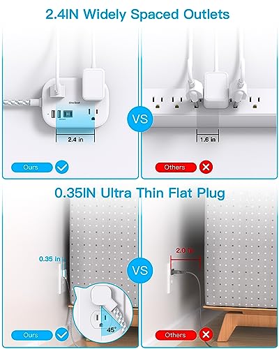 Cruise Essentials 2026,One Beat Travel Power Strip with USB C,Flat Plug 6ft - color: White, size: 6Ft