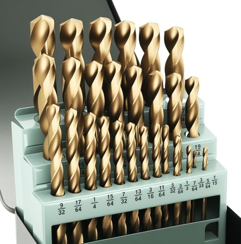 29Pcs Cobalt Drill Bit Set (1/16"-1/2"), M35 HSS, 135 Degree Tip, Twist Jobber Length for Hardened Metal, Stainless Steel, Cast Iron, Wood, and Plastics, with Index Storage Case - style: 29pcs Cobalt Drill