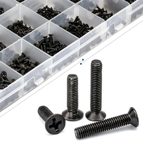 NINDEJIN 720pcs Laptop Notebook Computer Carbon Steel Screws Kit Set, Flat Head Phillips Screw Assortments, M1.4/1.7/2/2.5/3 Countersunk ssd Screws Accessories for SSD Toshiba DELL Sony Samsung - style: Flat Head