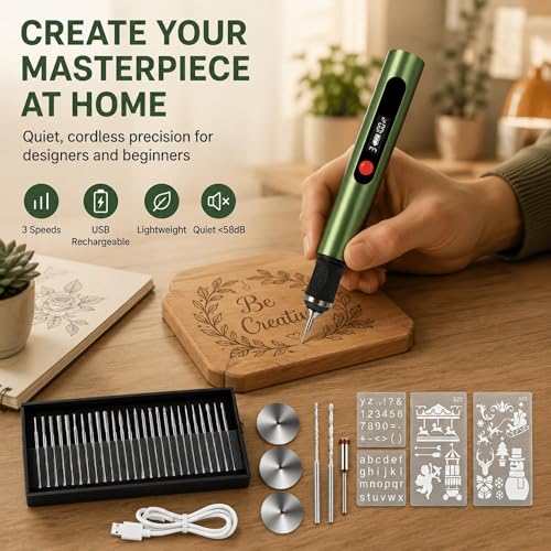 Engraving Pen,Lightweight Kit,35 Bits,3 Speed,Beginner-friendly Craft Tool - color: Green