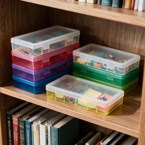 novelinks Small Plastic Storage Containers with Lids and Clear Pencil Box - color: 9 Pack Medium -Color