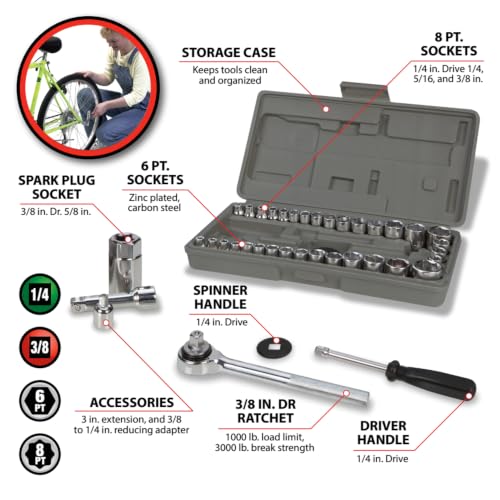 Performance Tool W1173 40-Piece SAE and Metric Socket Wrench Set - size: 40-Piece (Pack of 1), style: Socket Set