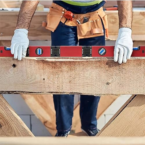 28-In Folding Level Tool, Magnetic Alloy Multi-Function Portable Level Measuring Tool with 4 Easy to Read Level Bubbles, Precise Leveling In Any Position for Woodworking & Construction & DIY'er - color: Red Folding Level Tool