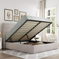 Allewie Queen Size Lift Up Hydraulic Storage Bed Frame Light Beige - color: Beige, size: Queen, style: Modern