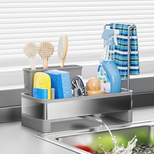 Ewaiira Stainless Steel Sink Caddy, Sponge Holder for Kitchen Sink 9.8″ - color: C-gray