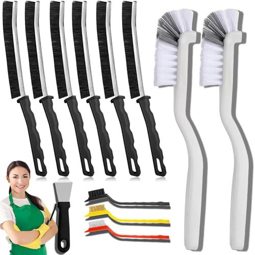 Crevice Cleaning Brush - Grout Scrub Brush, House Cleaning Supplies, Gap Cleaning Tools, Home Essentials, Gifts for Women Men, Hard Bristle Crevice Cleaner Brush for Household Use, Bathroom(11Pcs) - color: Black