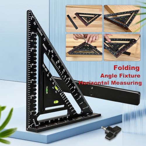 7 Inch Foldable Carpenter Square, Multi-Purpose Speed Square with T-Ruler, Rafter Square,Protractor, Angle Measuring & Marking Gauge for Woodworking, Carpentry & Layout (Dark-with jig) - color: Dark-with jig