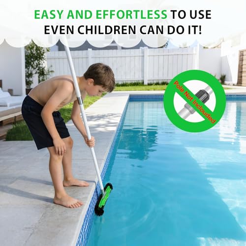 17.5" Professional Pool Brush - Sticks to Walls & Floor, High-Efficiency Heavy Duty Inground/Above Ground Pool Scrub Brushes with Round Ends, Premium Nylon Bristle,Reinforced Aluminium, Safe for Vinyl