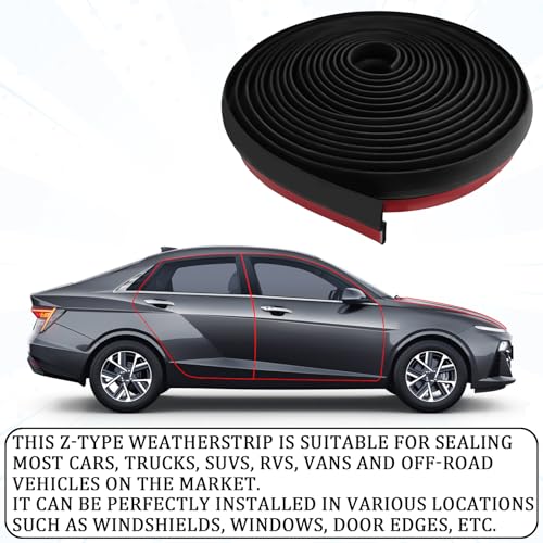 13Ft Weather Stripping Door Seal, Windshield Rubber Strip for Reducing Noise & Dust, Super Flexible Self-Adhesive Rubber Seal Strip Edge Trim Guards for Windshield/Doors Edges/Windows（Z-Shaped）