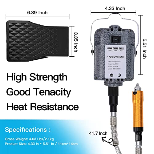 1000W 30000RPM Electric Flex Shaft Rotary Tool Foot Pedal Control Flex Shaft Hanging Grinder Carver Can Forward-Reverse Rotation, Multi-function Kit with Accessories for Carve-Buffing Diy Craft work - size: 1000W Chuck 0.4-6.5mm