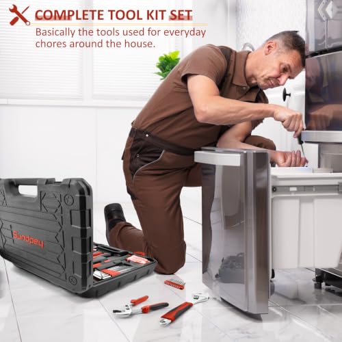 Sundpey 148 Pcs Portable Basic Hand Repair Home Tool Kit Set with Case Red - color: Red