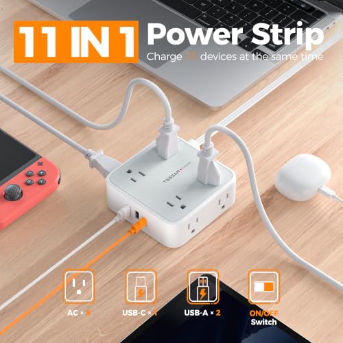 TESSAN Surge Protector Power Strip with 900J Surge Protection, 5 Ft, Grey - color: Grey with 20W PD, size: 5 feet