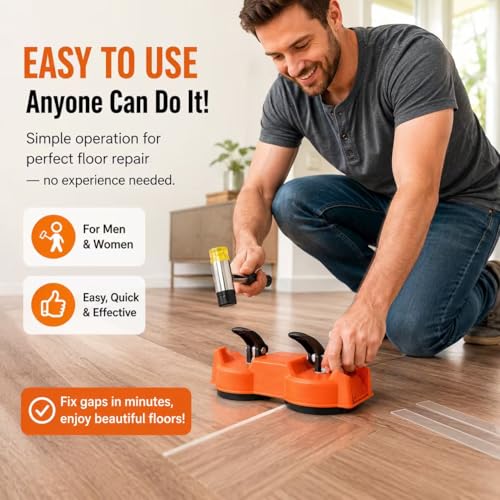 Floor Gap Fixer Tool for Floating Floors, Dual Suction Cup Flooring Repair Kit, 2.87" Vacuum Cups, 80° Floor-Protective Striking Surface, Rubber Mallet & 5 Adhesive Pads