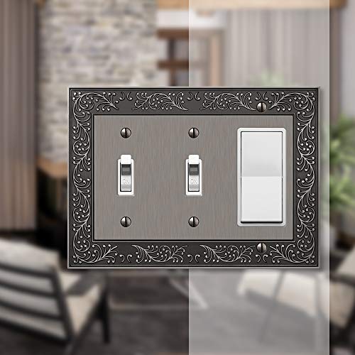Amerelle 43TTRAN English Garden Wallplate, 2 Toggle / 1 Rocker, Cast Metal, Antique Nickel, 1-Pack - color: Antique Nickel, size: 2 Toggle / 1 Rocker