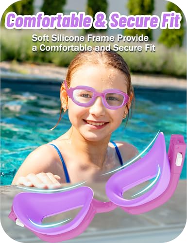Vvinca Kids Swim Goggles, Swimming Goggles for Kids 3-14 Anti-Fog UV Protection No Leak Pool Glasses for Boys Girls - color: 04-pink &Purple