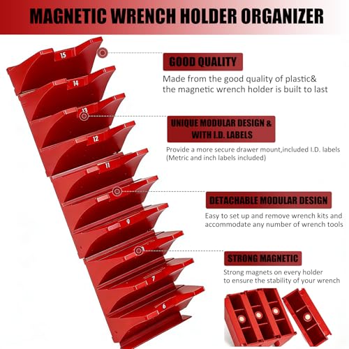 60 pcs Magnetic Modular Wrench Organizers for Tool Drawers - Wrench Rack with Metric&SAE Labels,Tool Storage Set Wrench Holder,Festival for Father and Boyfriend - style: 60 PCS