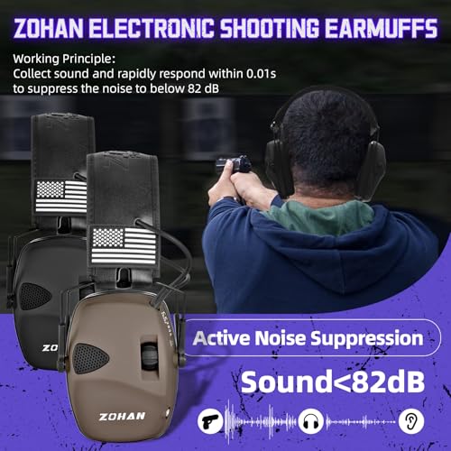 ZOHAN Electronic Shooting Earmuffs with Patches, 2Pack Hearing Protection for Shooters, NRR 23dB Noise Reduction, Gun Range Ear Protection Headphones(Black+Brown) - color: With Patches-black&brown