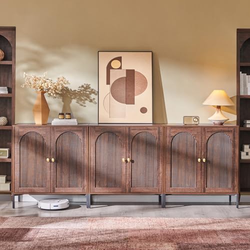 IFGET 92.63" W Modern Arched Sideboard Buffet Cabinet with Storage, Brown - color: Brown, size: 3 Pieces