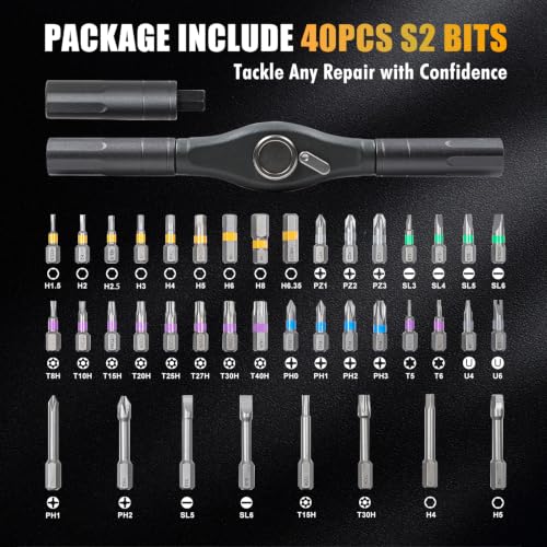 X-STEEL 42 in 1 Ratchet Screwdriver Set,T Handle Magnetic Screwdriver Sets | S2 Multi Bit Ratcheting Screwdriver Kits with Storage Case Repair Tool Kit for Gifts,Furniture,Computer,Bicycle and DIY - size: 42PCS