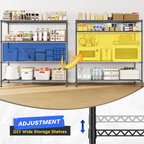 DurayLoly Extra-Wide 4-Tier 800LBS Storage Rack, Adjustable Shelves, Black - size: 45" W x 59.4" H x 13.5" D