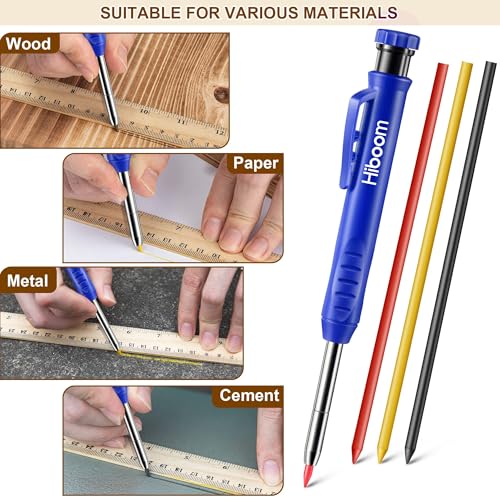 Hiboom 2 Pack Carpenter Pencils with Pencil Cap and 18 Refills, Blue - color: Blue