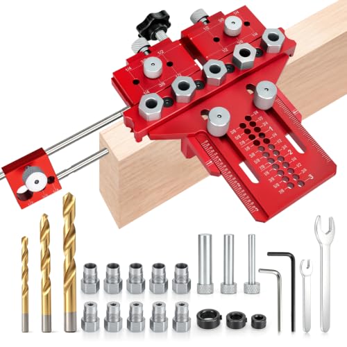 Dowel Jig Kit with Position Stop & Clamp, Full-Featured Doweling Jig | Self Centering Doweling Jig for 1/4",3/8",1/2" Drill Bits, Exact Straight Holes in Any Thickness Wood for Furniture, Cabinet