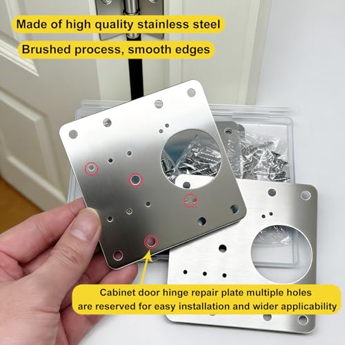 8 PCS Cabinet Hinge Repair Plate - Stainless Steel Cabinet Hinge Repair Replacement Kit,Hinges Repair Fixing Plates with Screw for Kitchen Cupboard Door Locker Cabinet Door
