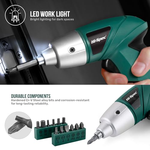 Hi-Spec 3.6V USB Electric Screwdriver for Home Repairs and Assembly, Green - color: Green