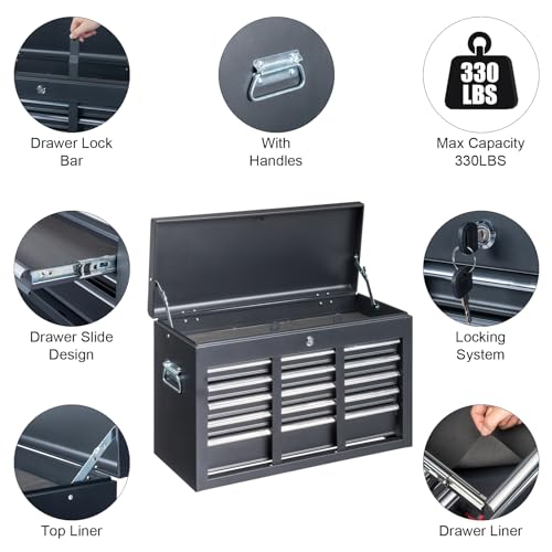 Winado 24" Portable Metal Tool Box, 5 Drawers Lockable Toolbox, Black - color: Black