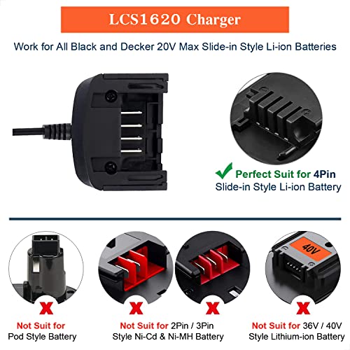 LCS1620 20V Lithium Battery Charger Compatible with Black and Decker 20V Max Li-ion Battery LBXR2020 LBXR20 LBXR2020-OPE LB2X4020 Replacement for Black & Decker Charger LCS1620B BDCAC202B