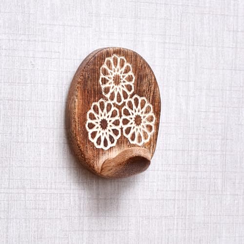 Indian Shelf 6 Wooden Adhesive Wall Hooks for Hats, Keys & Bags - color: Brown Style 2