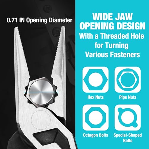 DURATECH 8.5" Compound Needle Nose Pliers with Threaded Hole, Wire Cutter