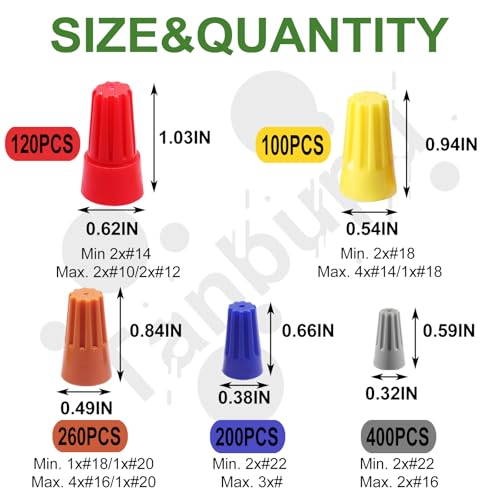 1080PCS Electrical Wire Connectors Screw Terminals, Insulating Insert Twist Terminals with Spring,Wire Screw Caps Kit Quick Connection - size: 1080pcs