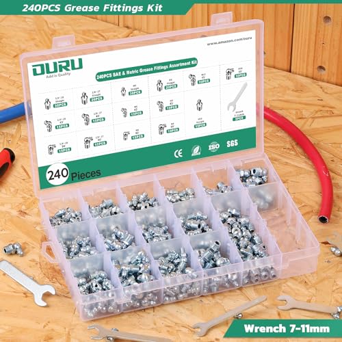 OURU 240PCS Grease Fittings Assortment Kit, SAE & Metric with Wrench Kit - size: 240