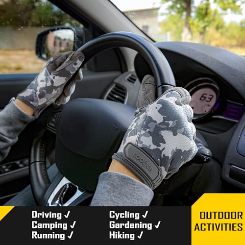 COOLJOB Mechanic Safety Work Gloves, Enhanced Anti-Slip Grip Tactical Gloves, Touchscreen, Breathable, Ultra-Soft, S-XL - color: Gray Camo, size: Small