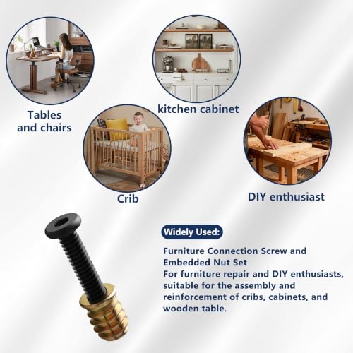 1/4"-20 Threaded Insert Nuts 28 Sets for Wood – Furniture Hardware Kit with Hex Drive Bolts, Pilot Drill Bit + Wrenches – for DIY Furniture Assembly, Bed Frame Repair, Cabinet Building - size: 28 PCS 1/4"-20