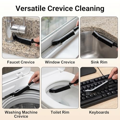 4 Pack Crevice Cleaning Brushes Hard Bristled Grout Brush Tool For Scrub Small Spaces Kitchen Toilet Bathroom Corner Sink Window Tracks Hinges Tile Multifunctional Gap Scrubbers Deep Clean Tools Black