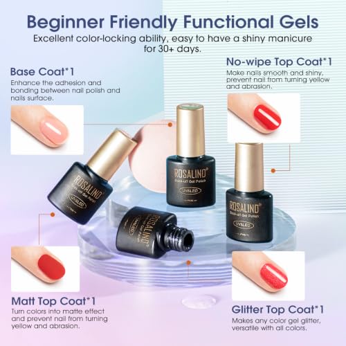 ROSALIND Cat Eye Gel Nail Polish Set with 4pcs Base Top Coat and Magnet | 26 Color Moonlight Cateye gel polish, Base Coat, Glossy/Matte/Glitter Top Coat, Cat Eye Magnet, Soak Off UV, Gift for Women - color: Moonlight Cateye