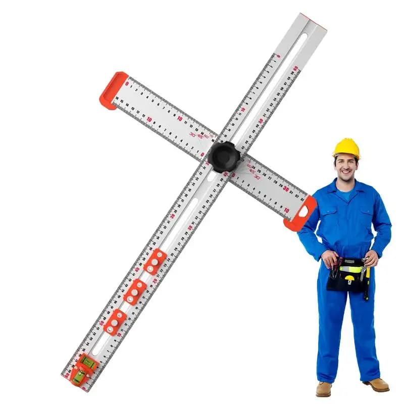 4-in-1 Drilling Positioning Locator, Adjustable 13.78in Multifunctional T Square Ruler, Cabinet Hardware Jig, Marking Gauge Tools for Woodworking, Cabinet Drawer Door Hole Drilling Template