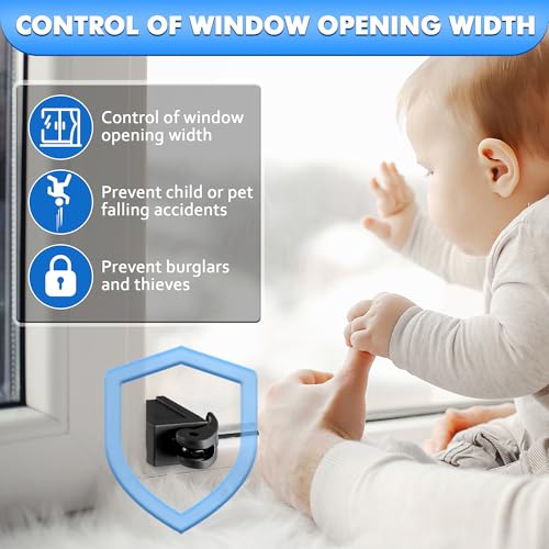 5 Pack Sliding Window Locks, Adjustable Security for Vertical & Horizontal Windows, Easy Install, Fits 1/16 inch to 7/8 inch Wide Rail, Enhanced Safety for Home & Office (Black) - color: Black