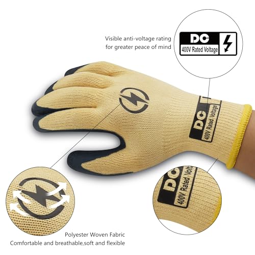 DongChu Insulated Electrician Gloves, 400V Electrical Work Gloves with Non-Slip Grip, Flame Retardant for Home Repair, Outlet Replacement, DIY Projects, Large