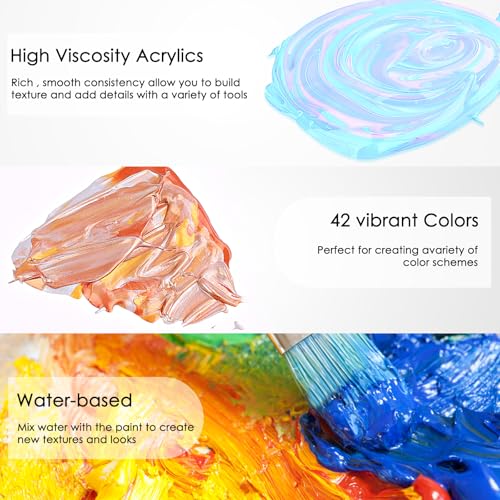 Caliart 42 Colors Acrylic Paint Set with 12 Brushes - color: Regular, size: 2 Fl Oz (Pack of 42)