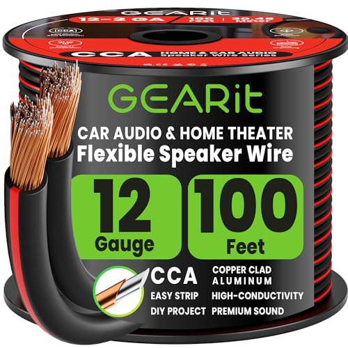 GEARit 12 Gauge Speaker Wire 100FT, 12/2 CCA Cable for Home Theater - color: Black, size: 12AWG / 100 Feet